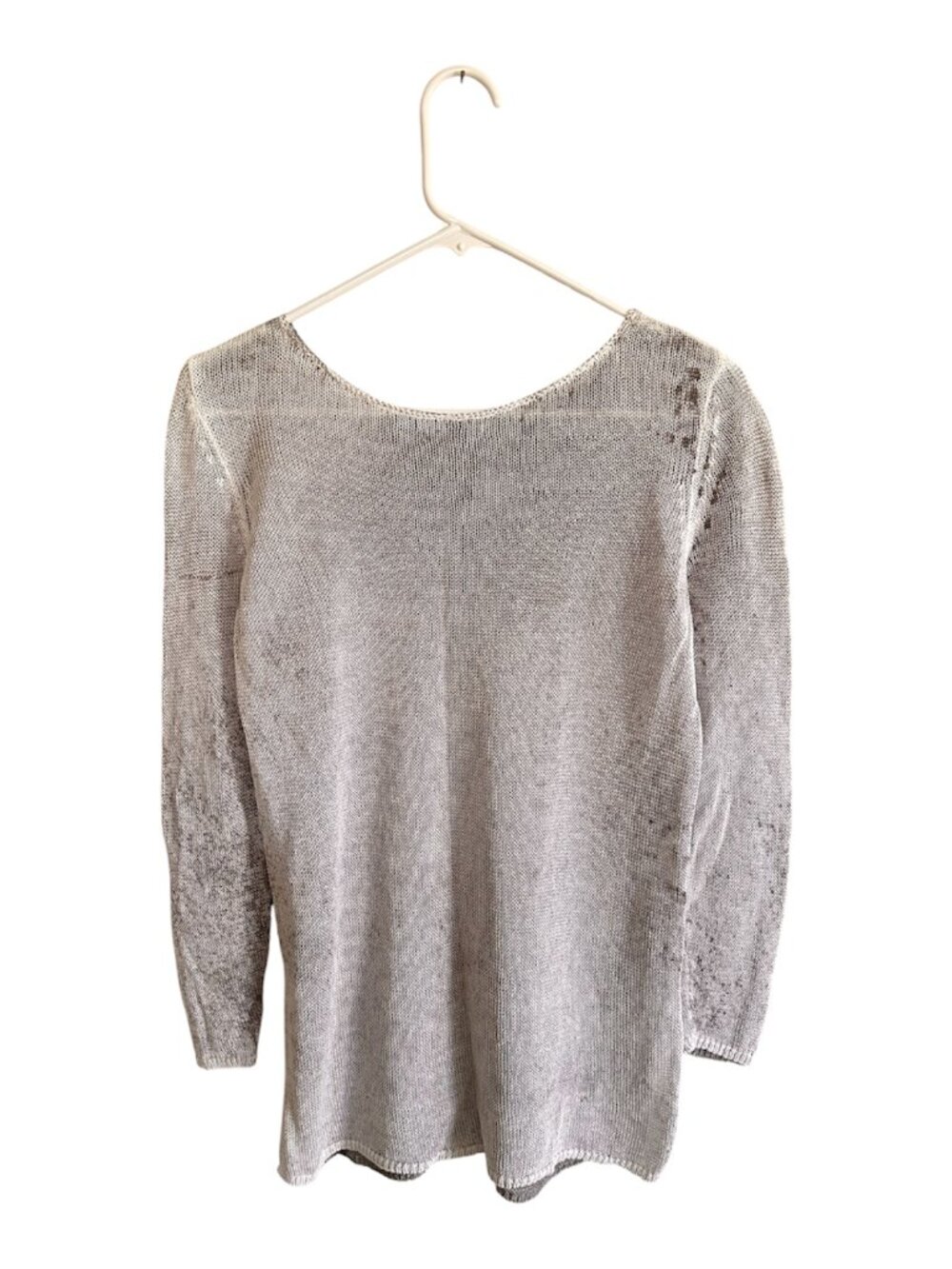 NIC+ZOE Linen Blend Open Knit Tunic Sweater Top Gray Long Sleeve Size XS